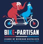 Product Description: It's not easy to find helmets to fit a donkey or an elephant, but anything's possible when you're "united for better bicycling"!</br></br>LMB isproud to be a "bike-partisan" organization, working with legislators on both sides of the aisle to pass bicycle-friendly laws and policies. We know that bicycling makes life better for everyone – red and blue alike! And every community in Michigan can benefit from more opportunities to ride a bike, for transportation andfor fun.</br></br>Stickers are 4" by 4", vinyl, with rounded corners. Volume discount:get 5 for $12 or 10 for $18!</br> Bike-Partisan Sticker