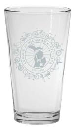 Product Description: Relax after a hard day of riding!</br></br>LMB's pint glasses are made from high-quality, durable glass. They featurethe LMB logo on the front and 'Making Michigan Bicycling Better' in bold text on the back. Sure to be a conversation-starterfor any occasion!</br> Pint Glass w/sticker